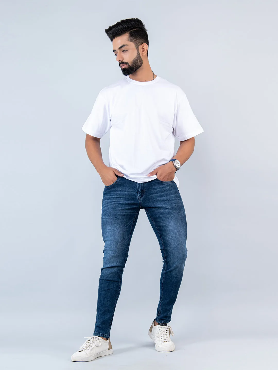 Blue Skinny Ankle Fit Mens Denim Jeans
