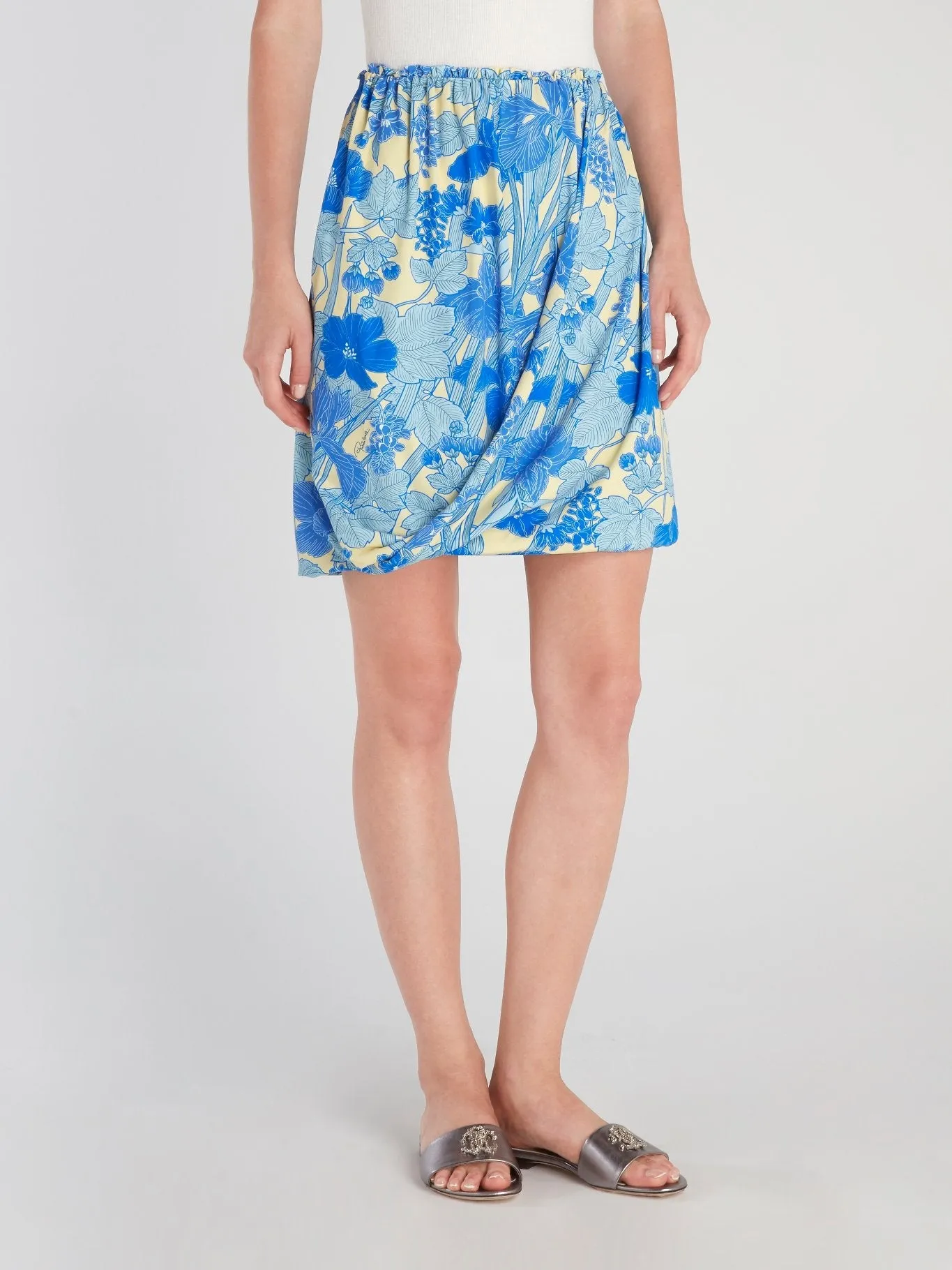 Blue Tropical Draped Mini Skirt
