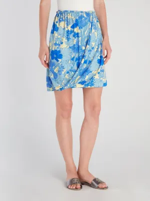 Blue Tropical Draped Mini Skirt