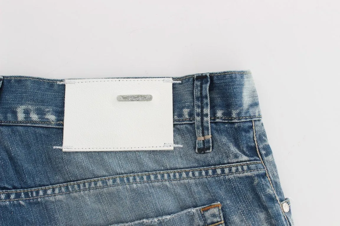 Blue Wash Torn Denim Cotton Regular Fit Jeans