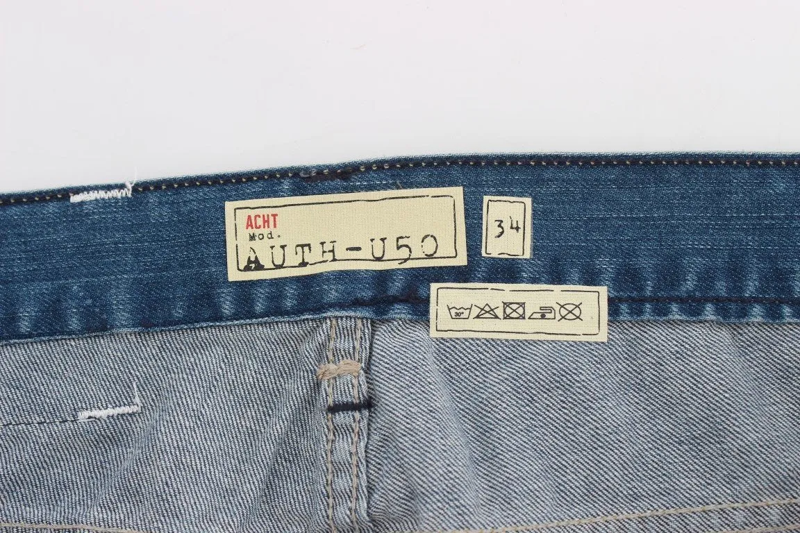 Blue Wash Torn Denim Cotton Regular Fit Jeans