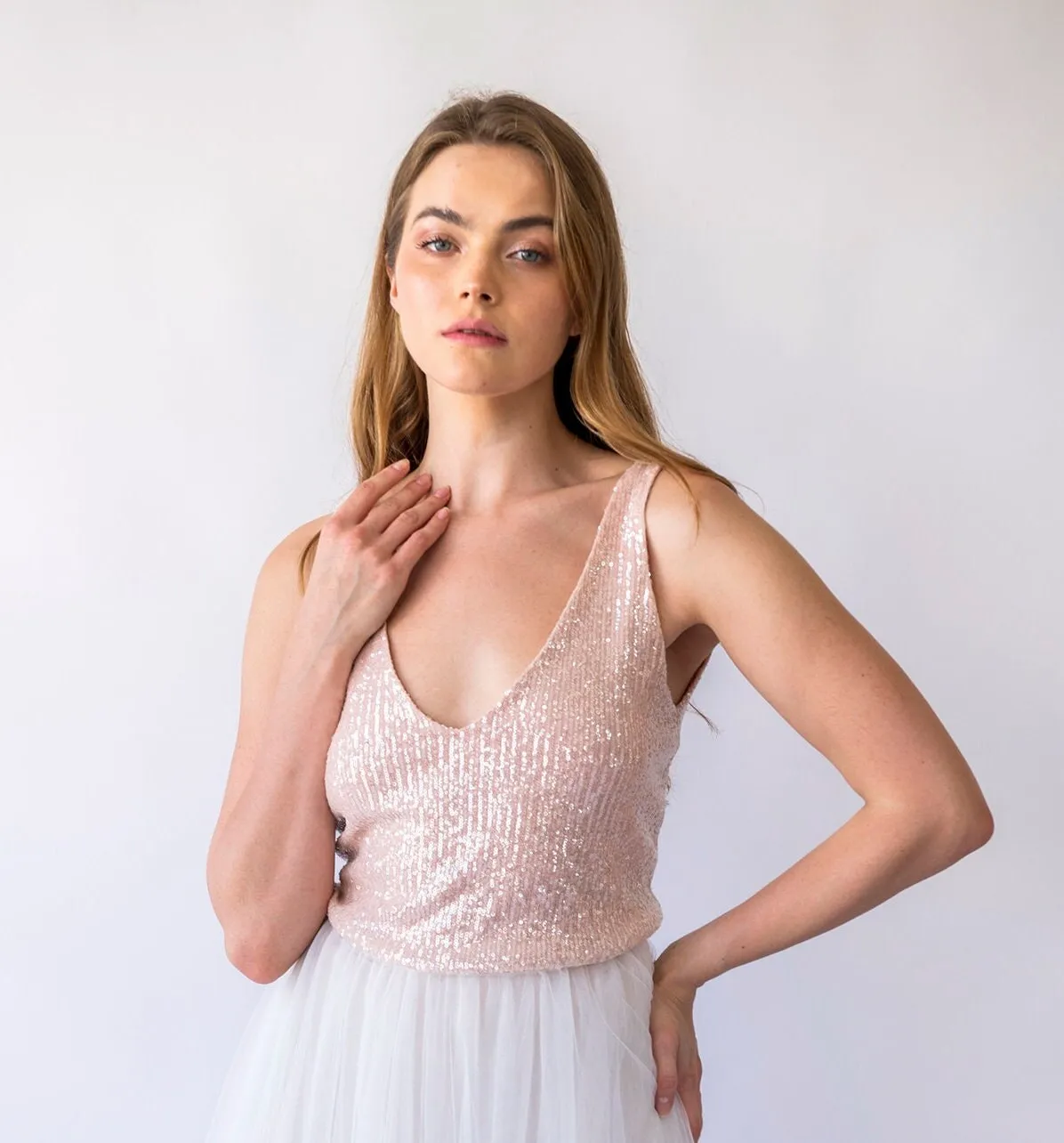 Blush Pink Sequins top  #2068