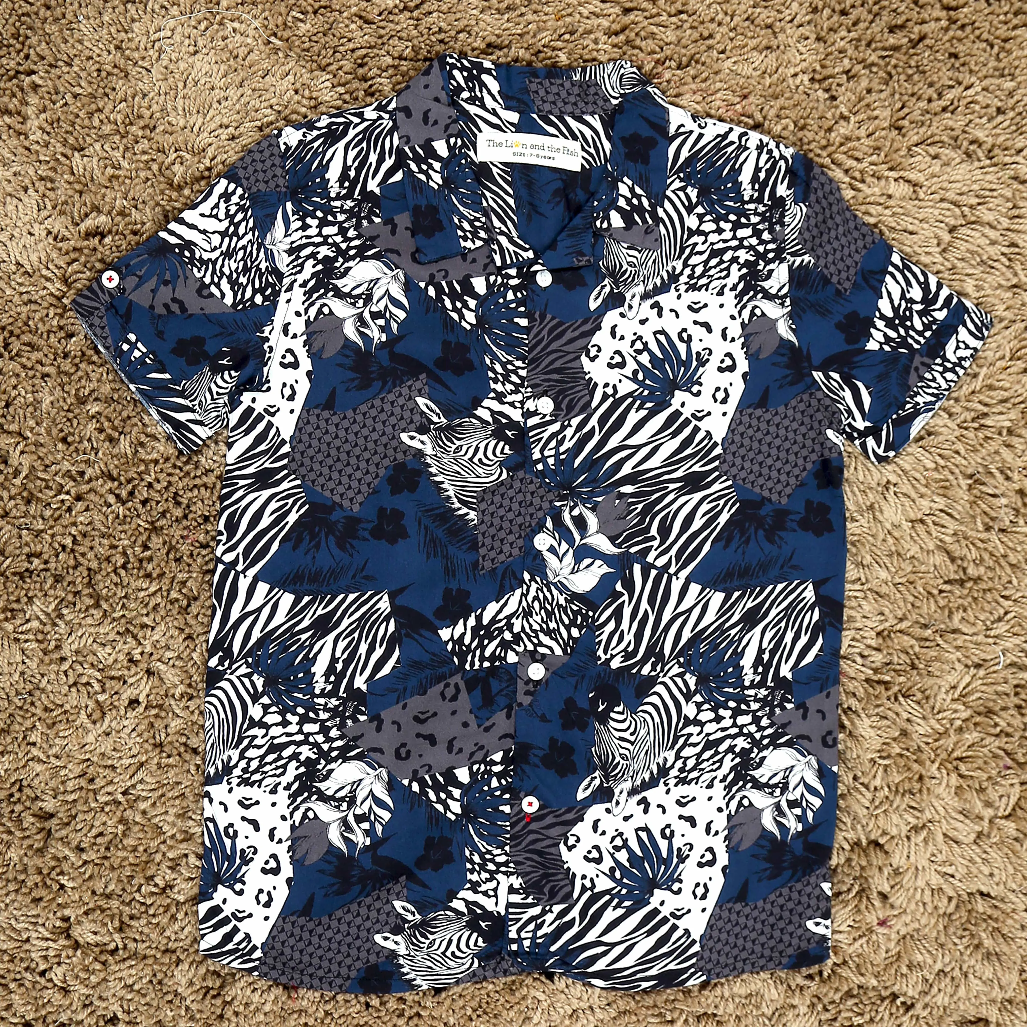 Boys Zebra Printed Shirt Grey Navy Blue