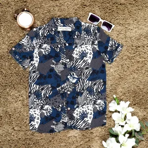 Boys Zebra Printed Shirt Grey Navy Blue