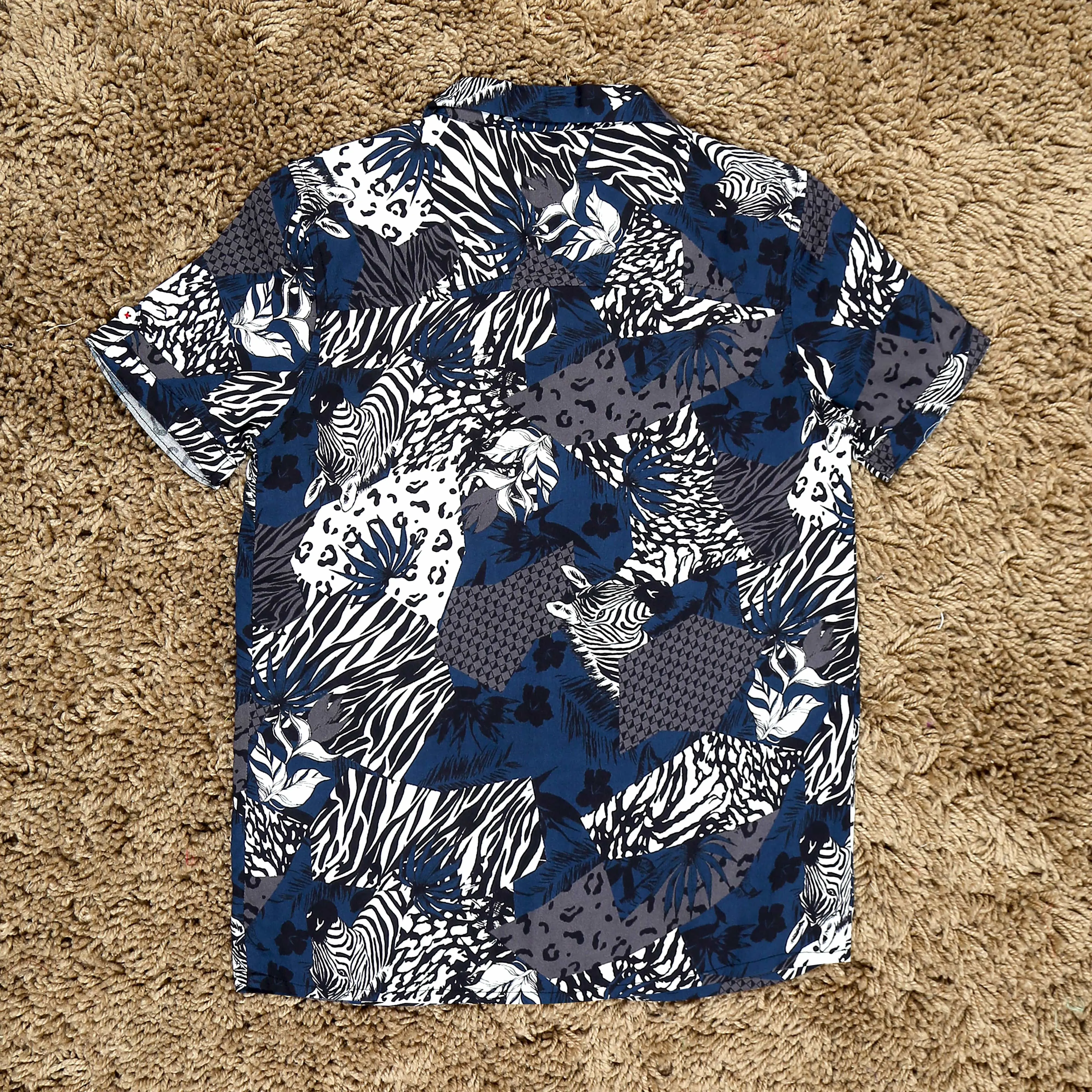 Boys Zebra Printed Shirt Grey Navy Blue