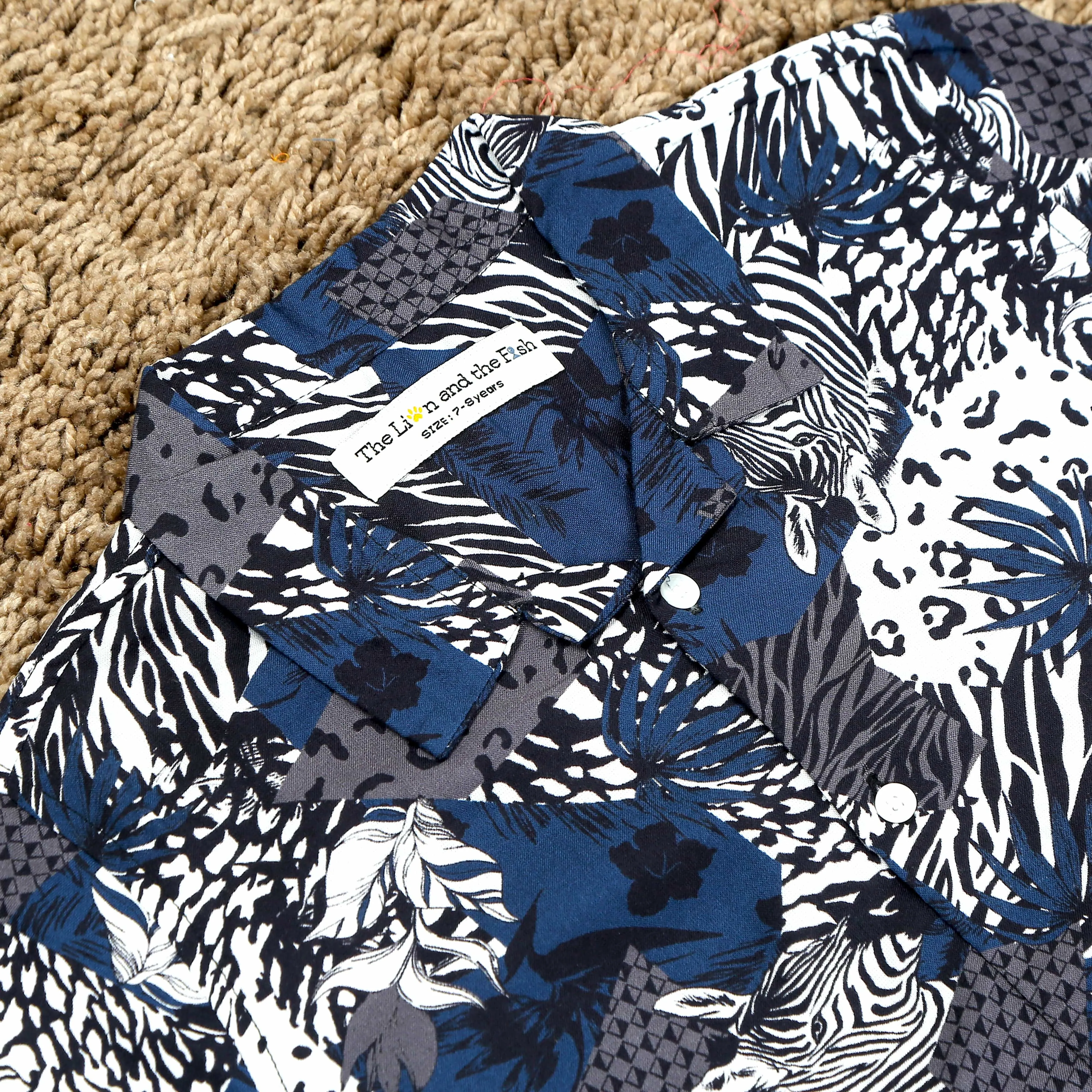 Boys Zebra Printed Shirt Grey Navy Blue