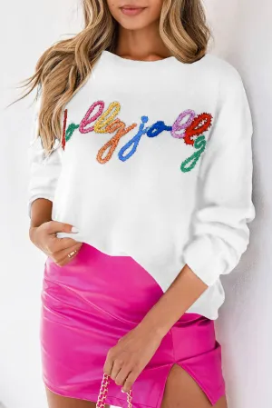 Bright White Holly Jolly Round Neck Casual Sweater