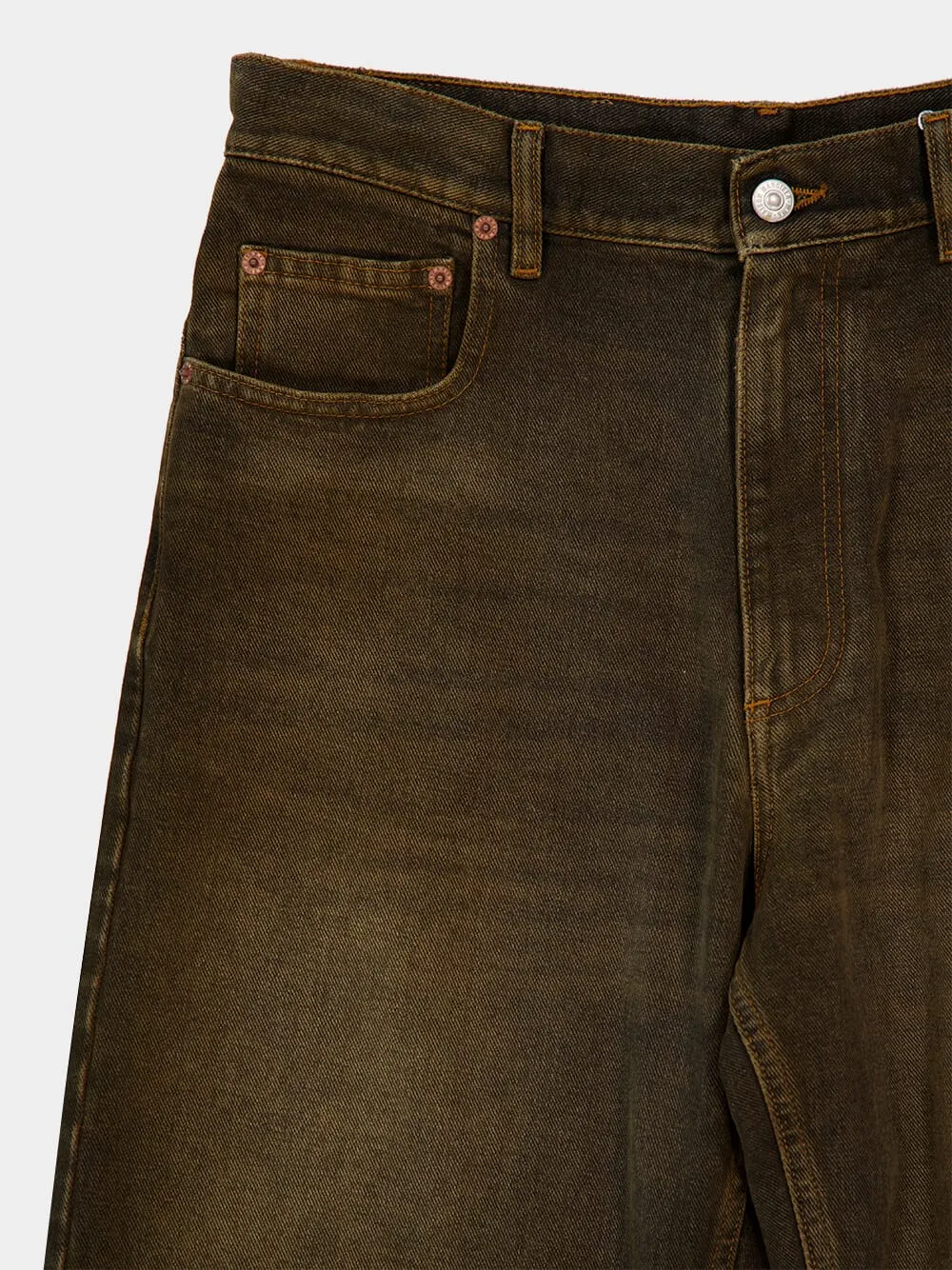 Brown Distressed 5-Pocket Cotton Jeans