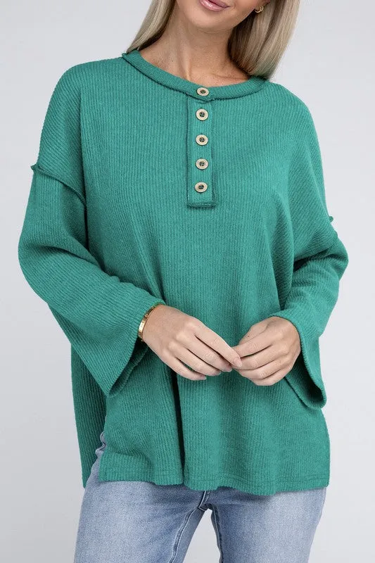 Brushed Loose Henley Sweater