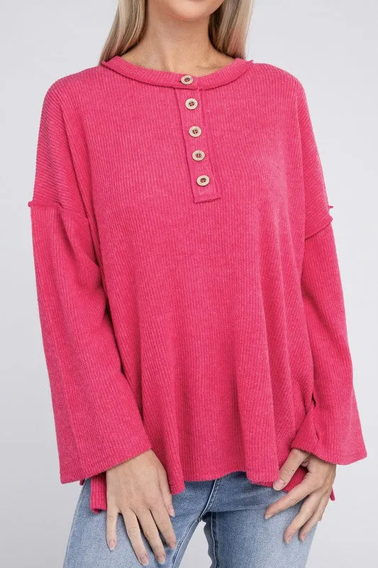 Brushed Loose Henley Sweater