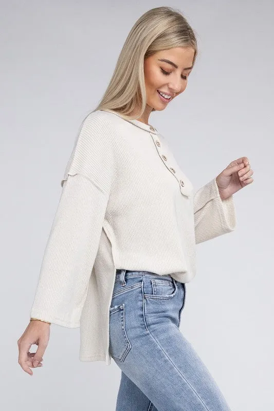 Brushed Loose Henley Sweater