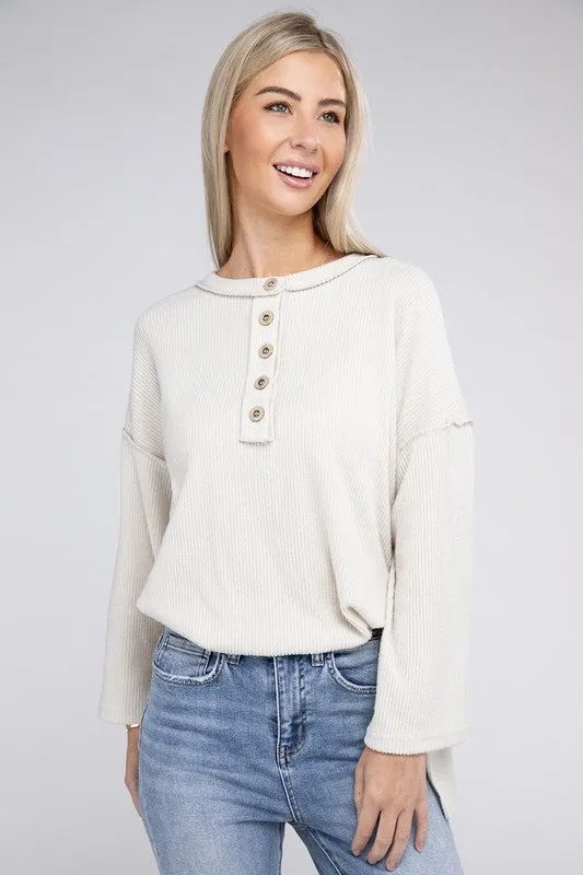 Brushed Loose Henley Sweater