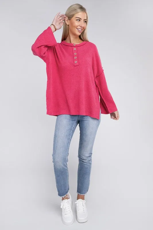 Brushed Loose Henley Sweater