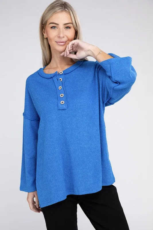 Brushed Loose Henley Sweater