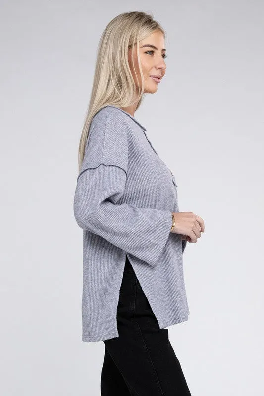 Brushed Loose Henley Sweater
