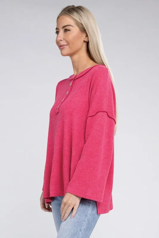 Brushed Loose Henley Sweater