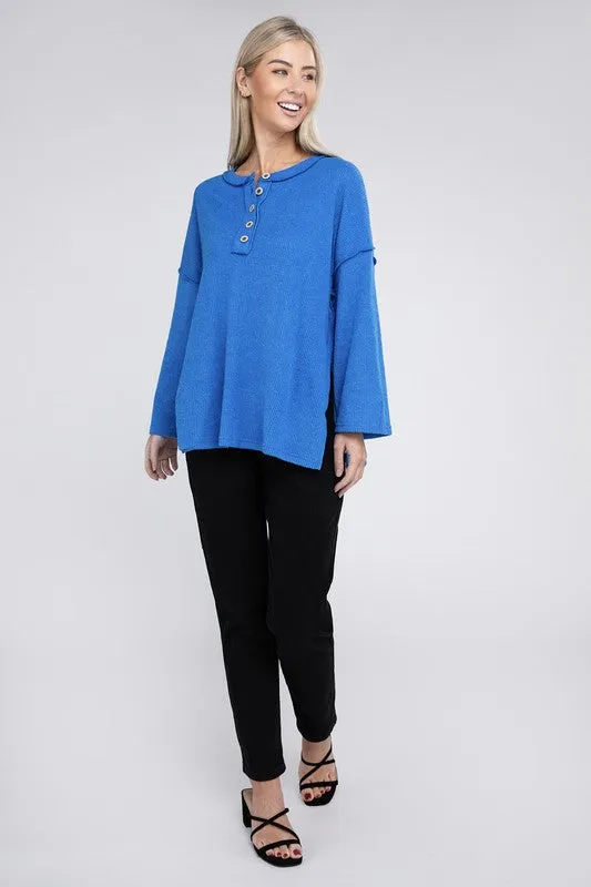 Brushed Loose Henley Sweater