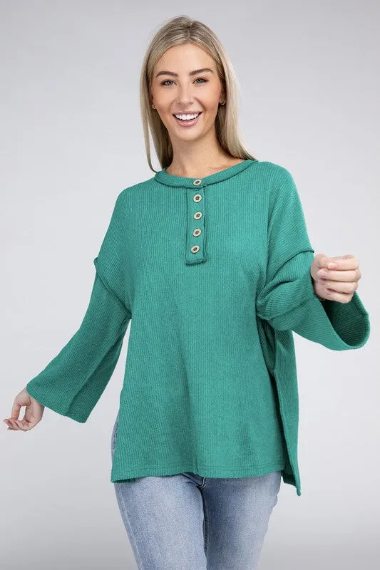 Brushed Loose Henley Sweater
