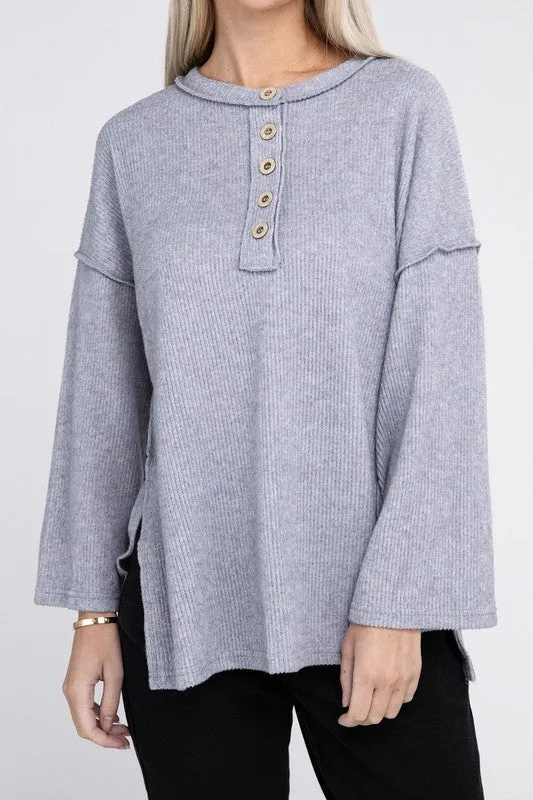 Brushed Loose Henley Sweater