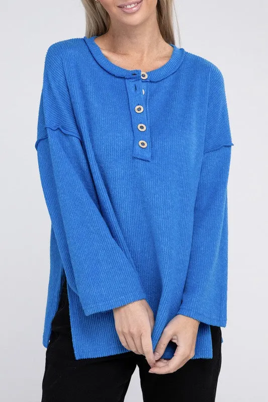 Brushed Loose Henley Sweater
