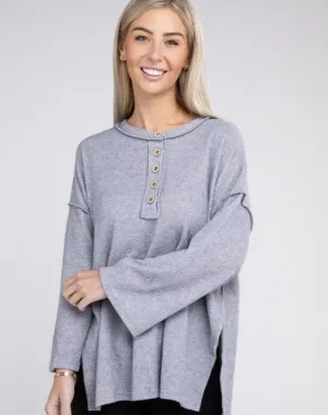 Brushed Loose Henley Sweater