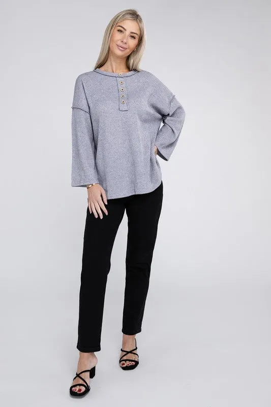 Brushed Loose Henley Sweater