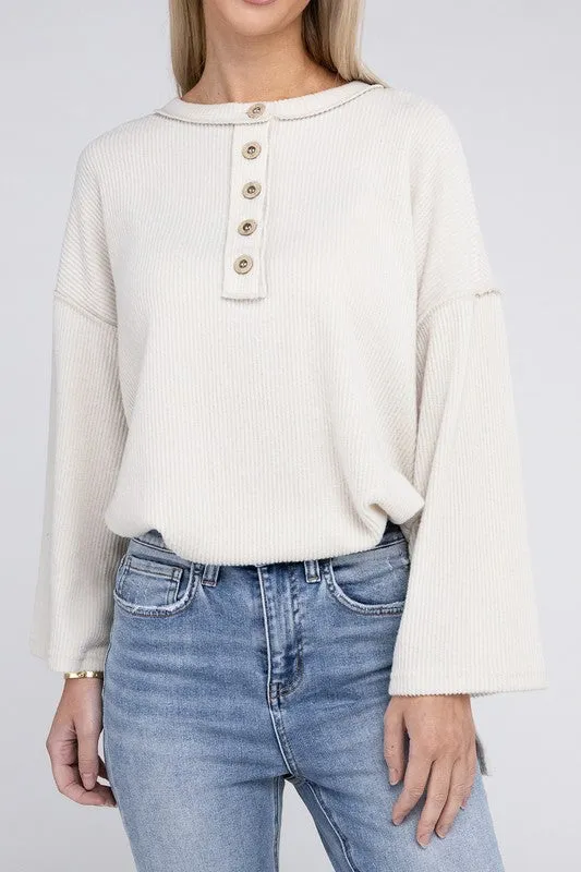 Brushed Loose Henley Sweater