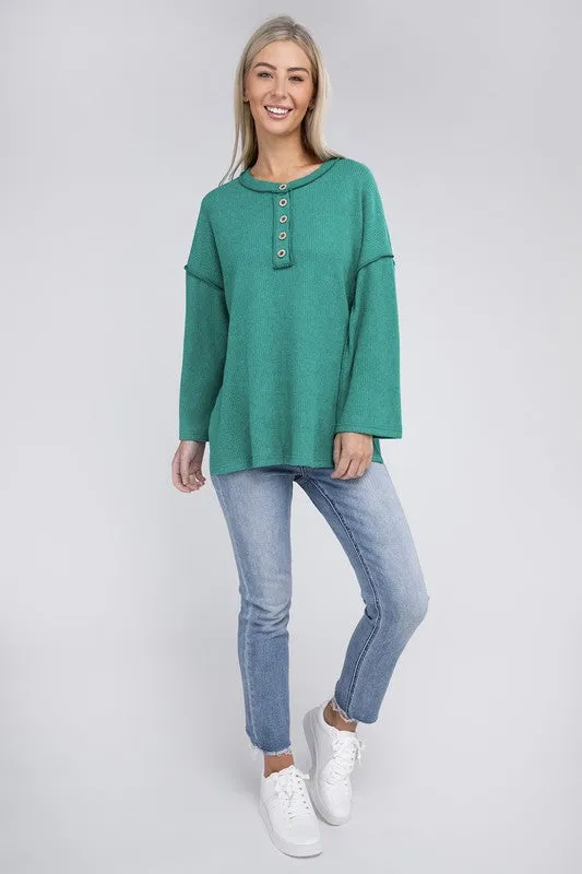 Brushed Loose Henley Sweater