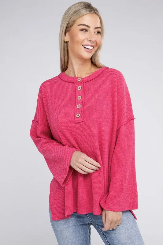 Brushed Loose Henley Sweater