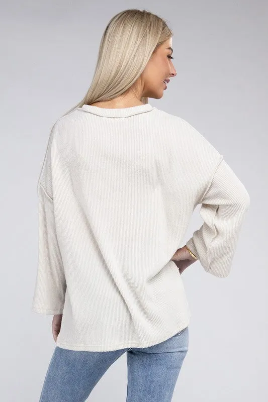 Brushed Loose Henley Sweater
