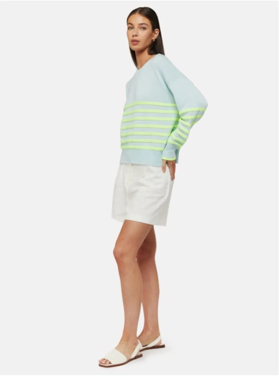Brynn Stripe Crewneck Sweater in Aqua Mist