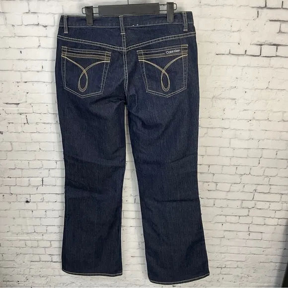 Calvin Klein Flare Jeans Size 10 Womens Mid Rise Dark Wash Blue Denim U2