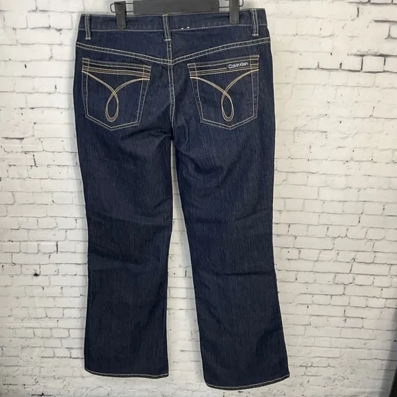 Calvin Klein Flare Jeans Size 10 Womens Mid Rise Dark Wash Blue Denim U2