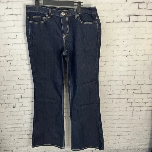 Calvin Klein Flare Jeans Size 10 Womens Mid Rise Dark Wash Blue Denim U2