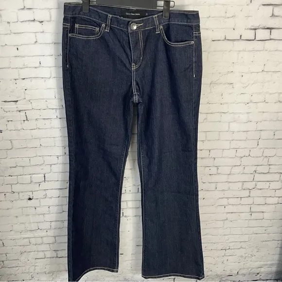 Calvin Klein Flare Jeans Size 10 Womens Mid Rise Dark Wash Blue Denim U2