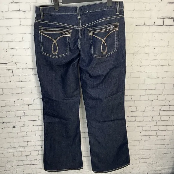Calvin Klein Flare Jeans Size 10 Womens Mid Rise Dark Wash Blue Denim U2