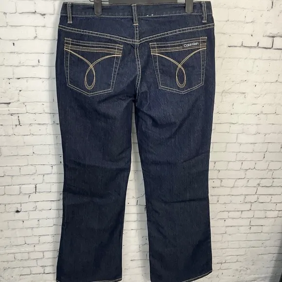 Calvin Klein Flare Jeans Size 10 Womens Mid Rise Dark Wash Blue Denim U2
