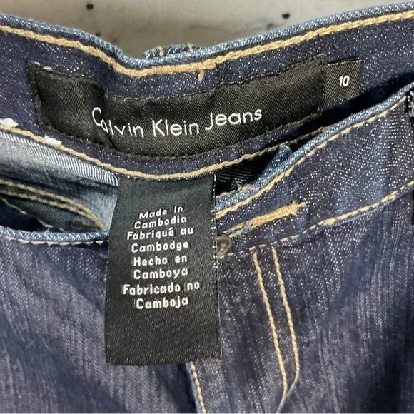 Calvin Klein Flare Jeans Size 10 Womens Mid Rise Dark Wash Blue Denim U2