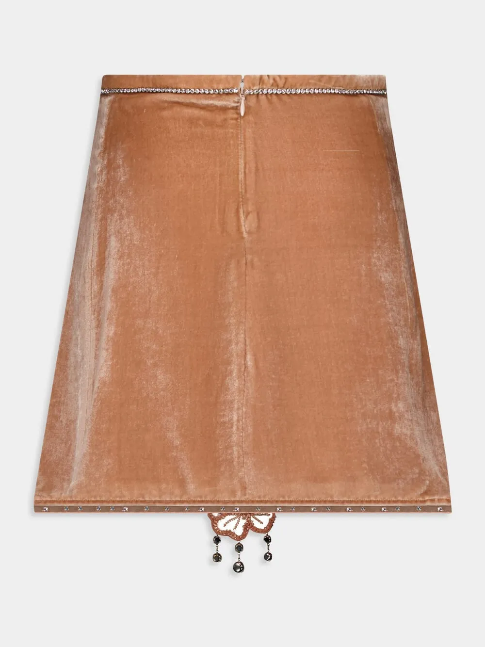 Camel Velvet Midi Skirt with Crystal Embroidery