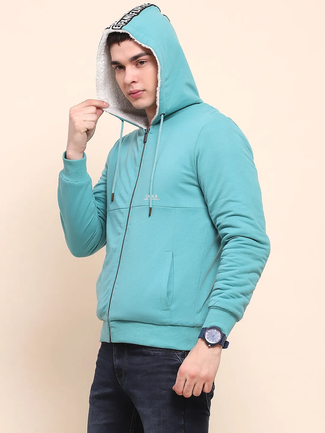 Camla Barcelona Cotton Zipper and Hooded Turquoise Sweatshirt