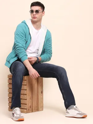 Camla Barcelona Cotton Zipper and Hooded Turquoise Sweatshirt
