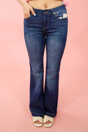 Cello Dark Wash Mid Rise Flare, PETITE