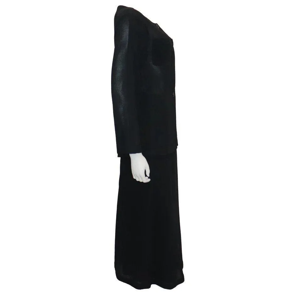 CHANEL Black Wool Jacket w/ 4 Pockets & Button Down Skirt 2PC Circa 1990s | Size 38/40