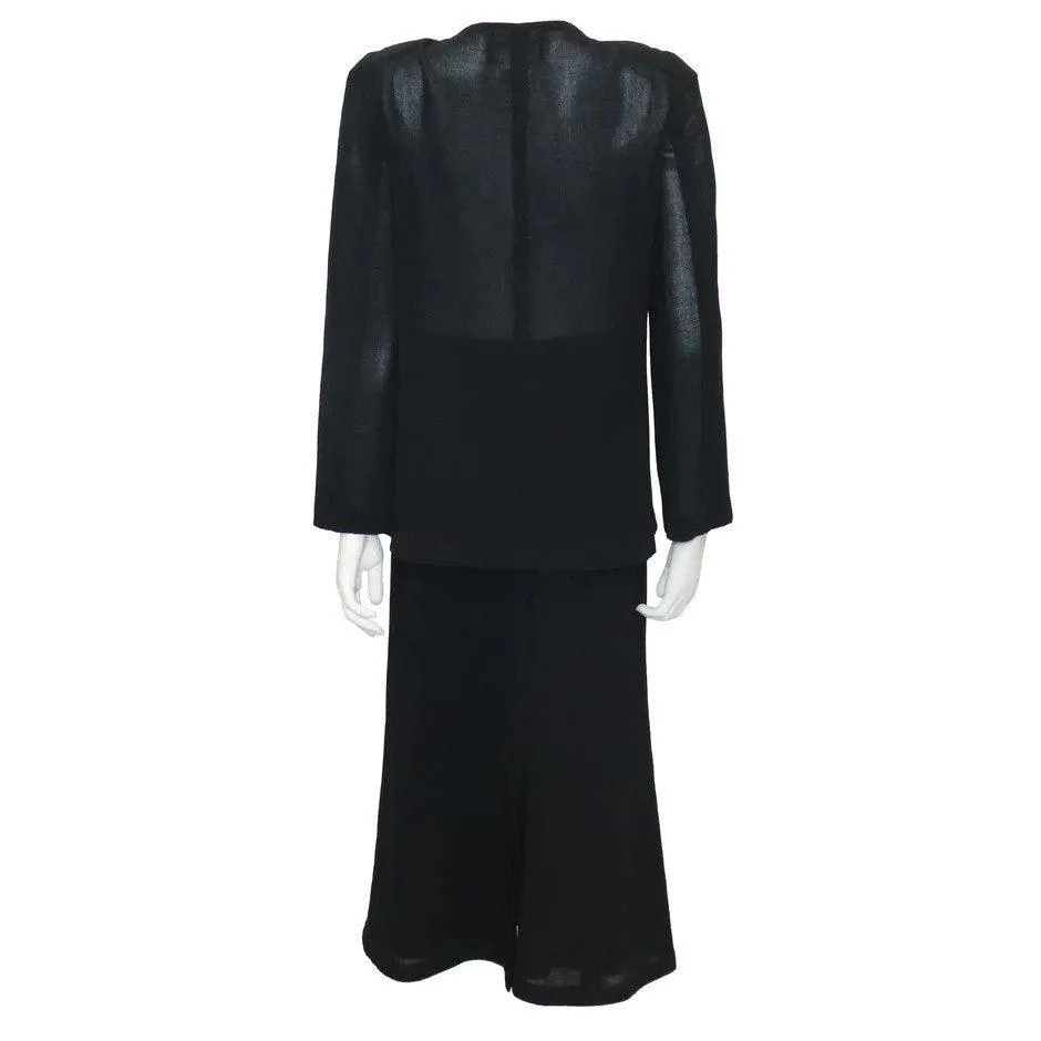 CHANEL Black Wool Jacket w/ 4 Pockets & Button Down Skirt 2PC Circa 1990s | Size 38/40