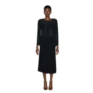 CHANEL Black Wool Jacket w/ 4 Pockets & Button Down Skirt 2PC Circa 1990s | Size 38/40