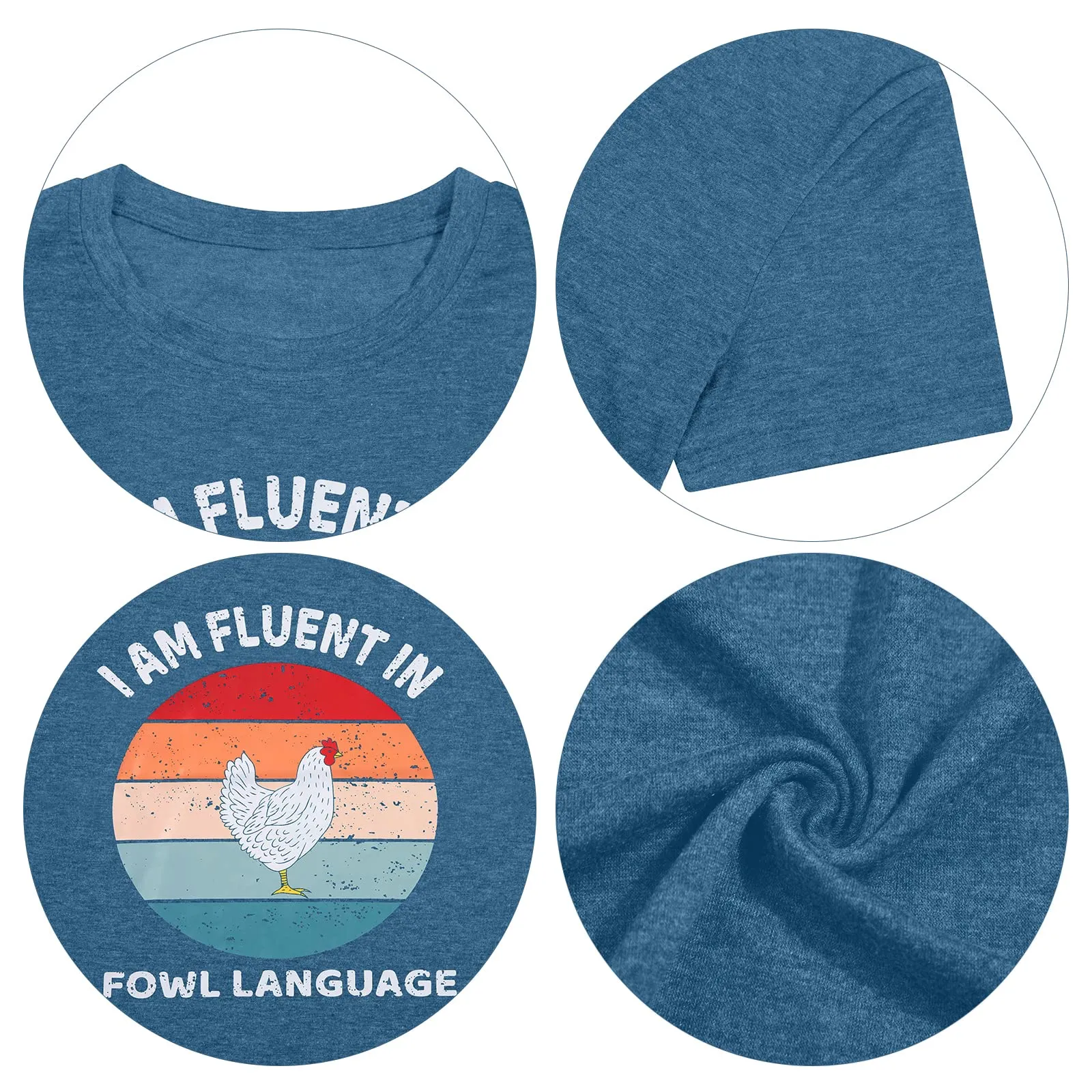 Chicken Shirts for Women Funny Shirts Cute Graphic Tees Casual Short Sleeve Tops Deep Blue