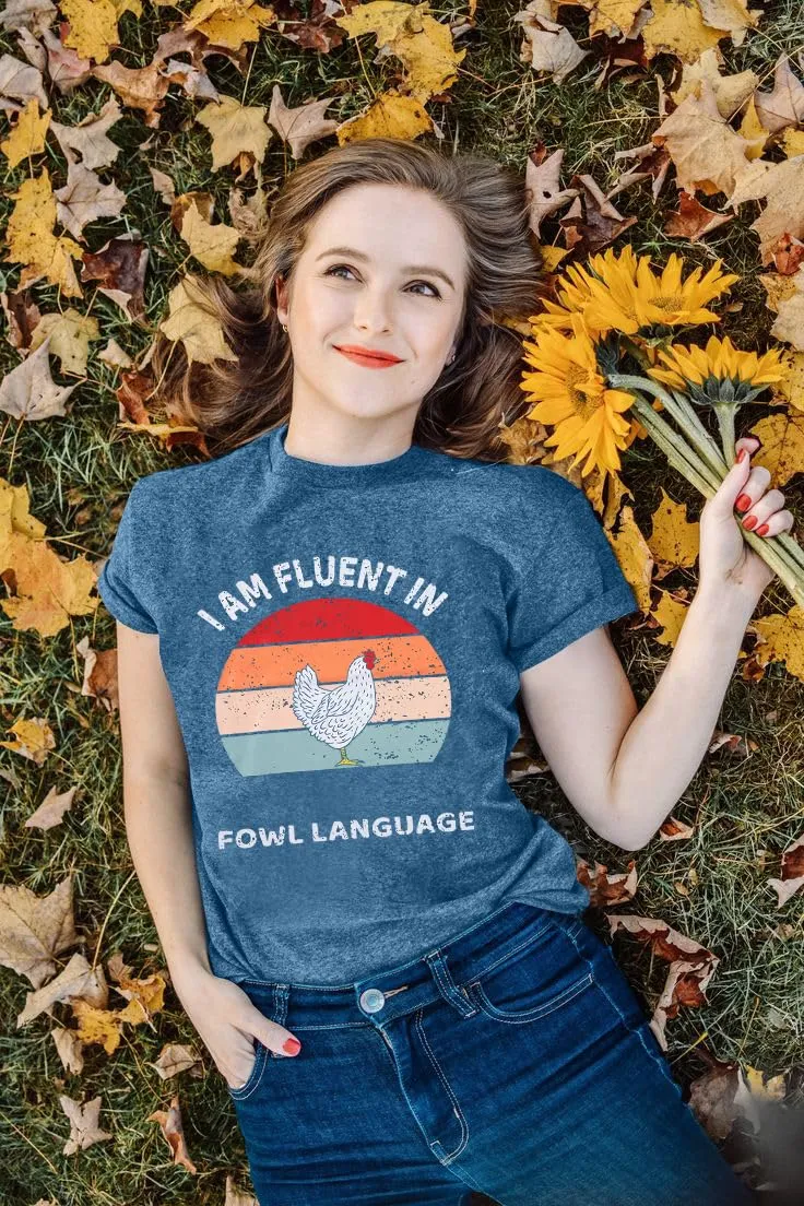 Chicken Shirts for Women Funny Shirts Cute Graphic Tees Casual Short Sleeve Tops Deep Blue