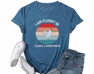 Chicken Shirts for Women Funny Shirts Cute Graphic Tees Casual Short Sleeve Tops Deep Blue