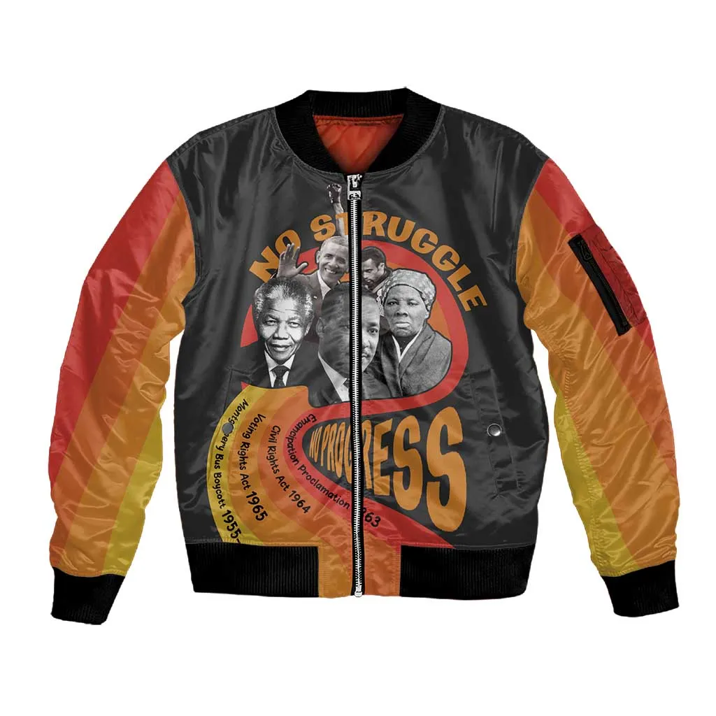 Civil Rights Leaders African American Sleeve Zip Bomber Jacket No Struggle No Progress DT03