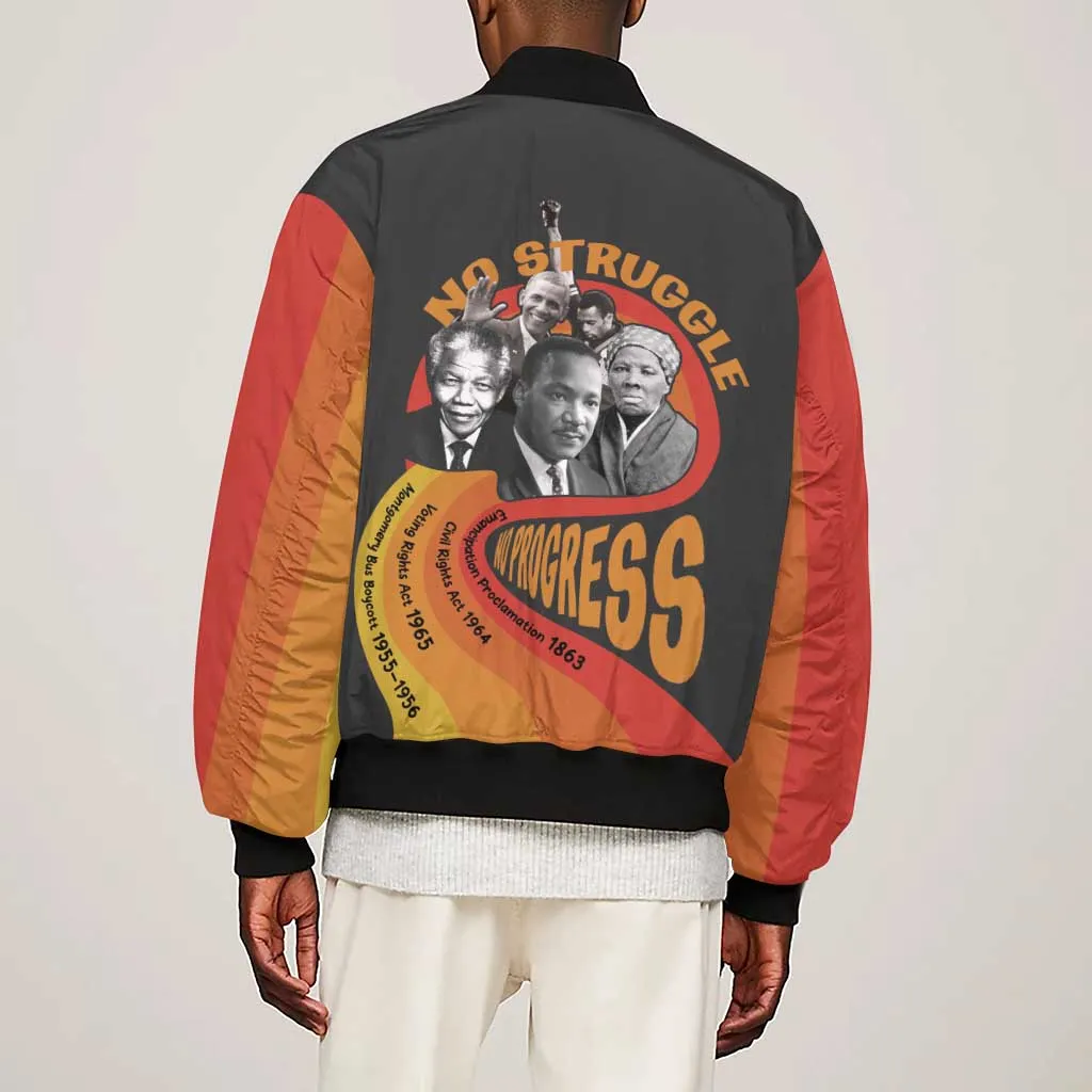 Civil Rights Leaders African American Sleeve Zip Bomber Jacket No Struggle No Progress DT03